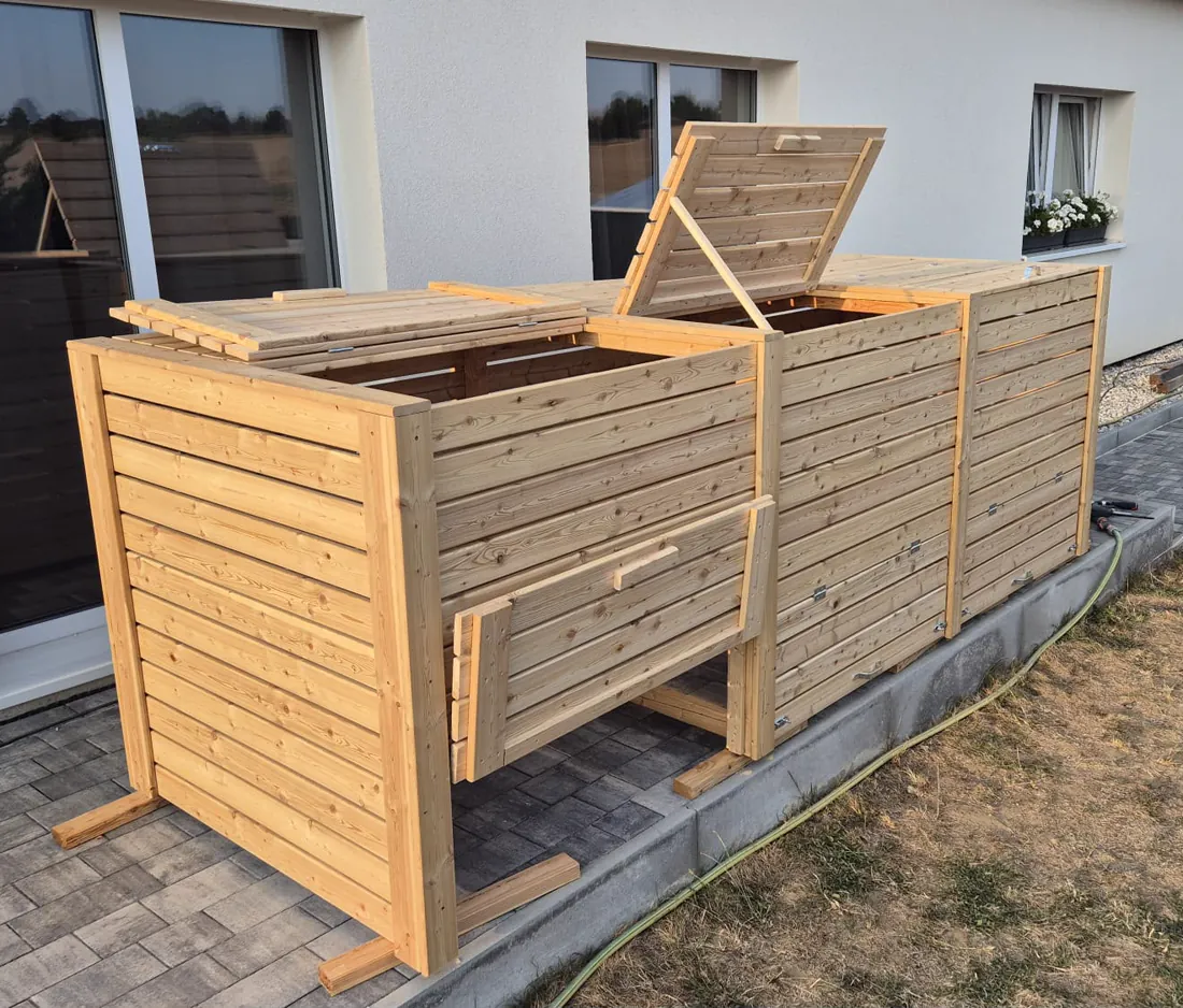 Dřevěný box na popelnice s odklápěcím víkem